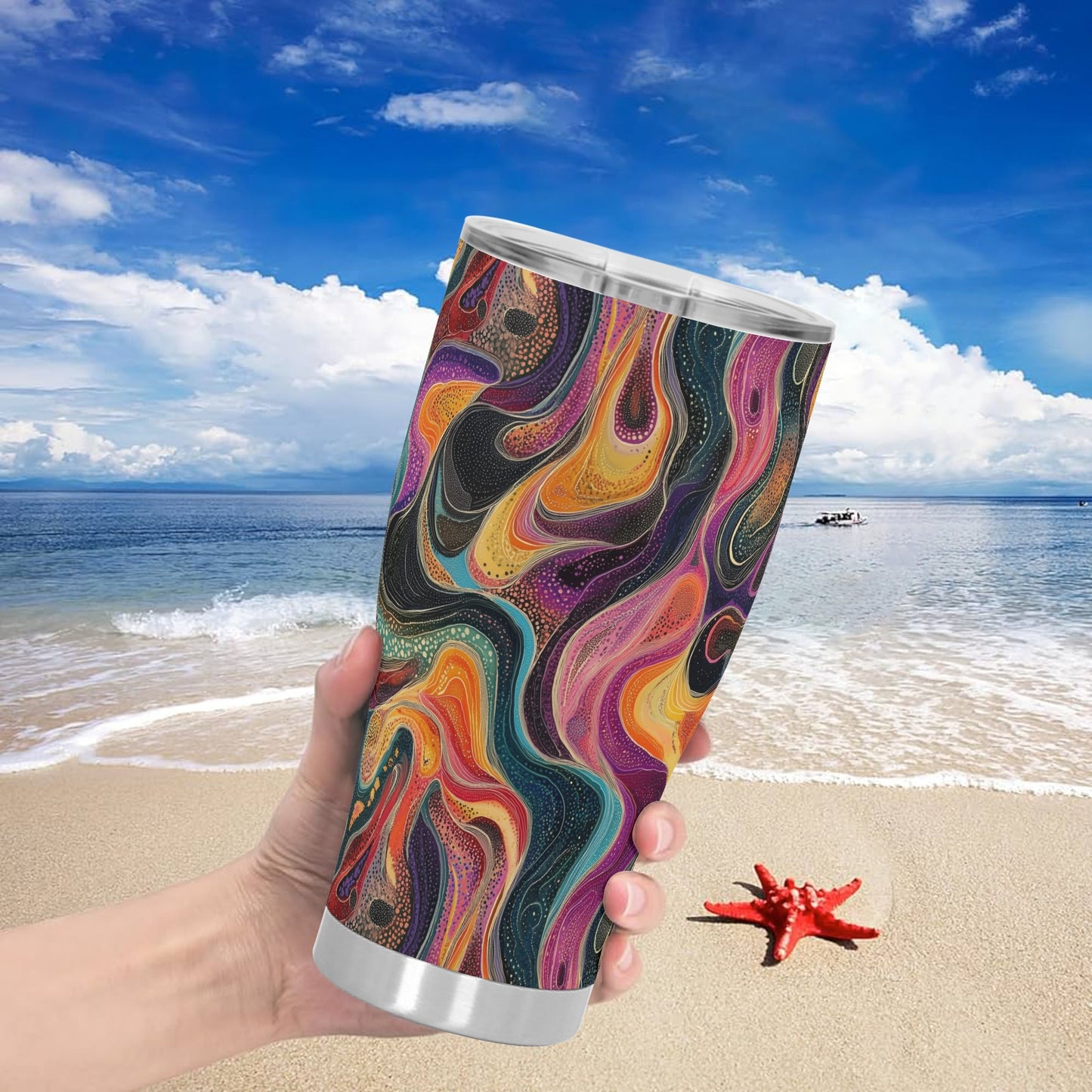 Psychedelic Cosmic Waves Stainless Steel Tumbler 30oz