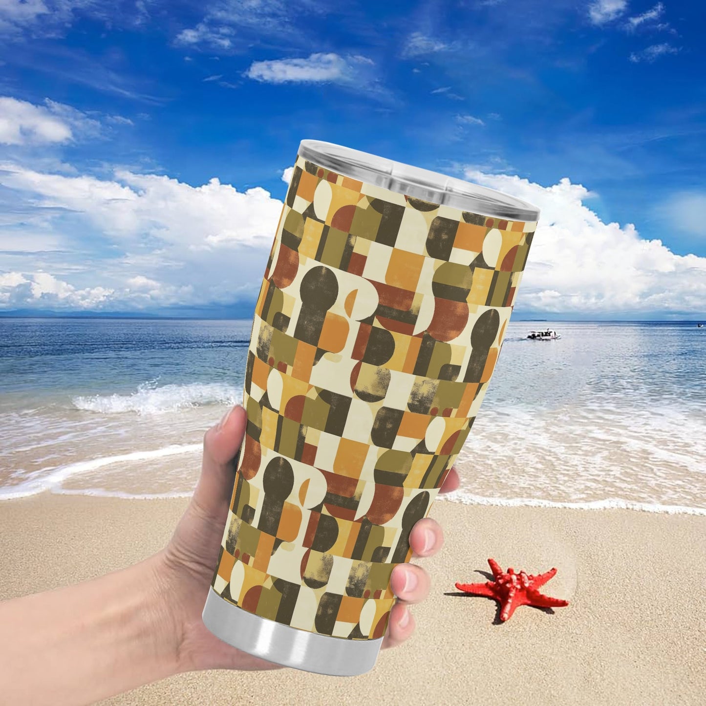 Retro Geometric Fusion Stainless Steel Tumbler 30oz
