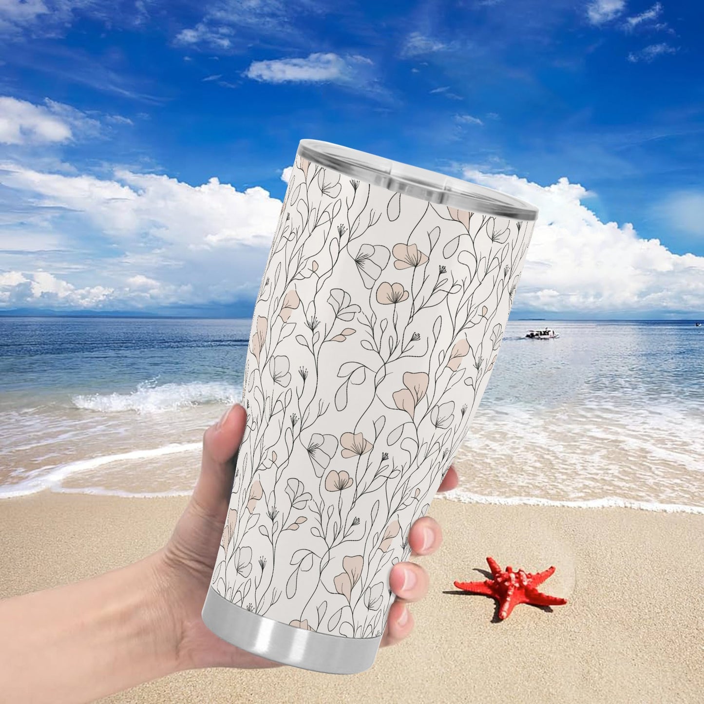 Delicate Line Art Botanical Bloom Stainless Steel Tumbler 30oz
