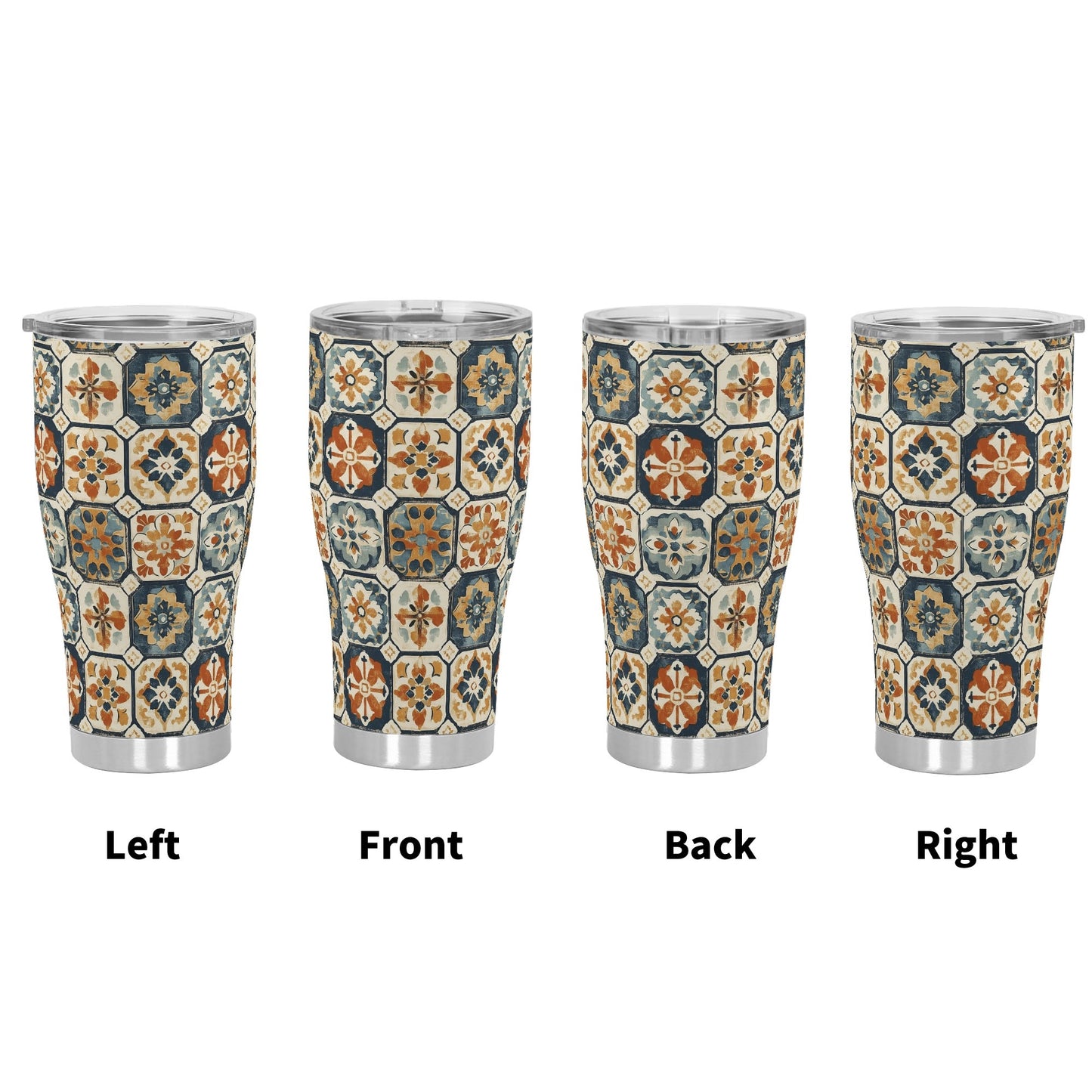 Vintage Mediterranean Tile Stainless Steel Tumbler 30oz