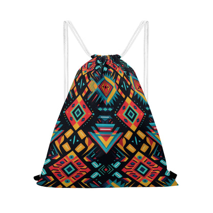 Vibrant Geometric Tapestry Drawstring Bag