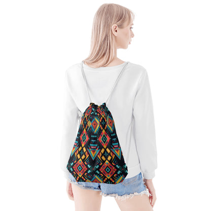 Vibrant Geometric Tapestry Drawstring Bag