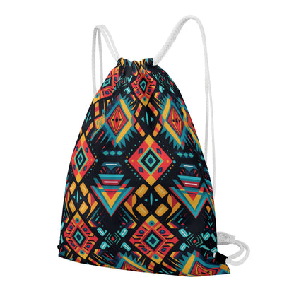 Vibrant Geometric Tapestry Drawstring Bag