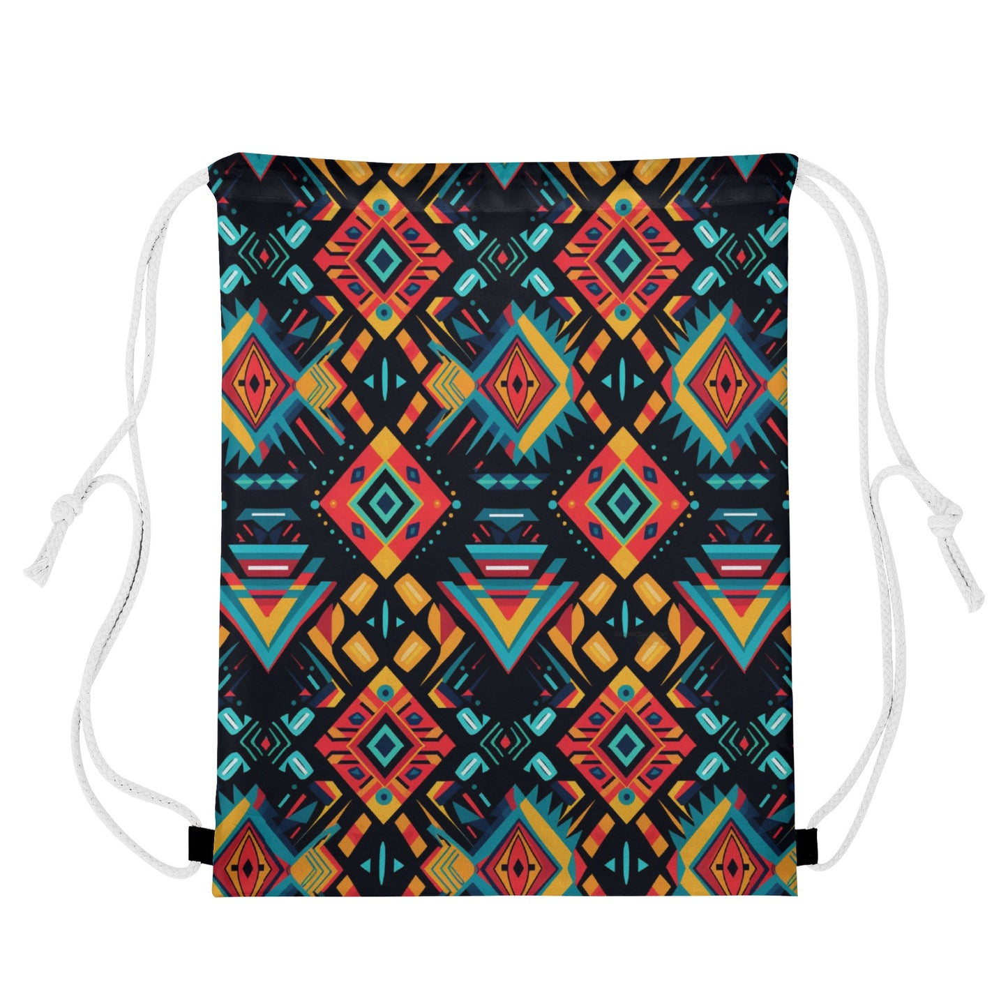 Vibrant Geometric Tapestry Drawstring Bag