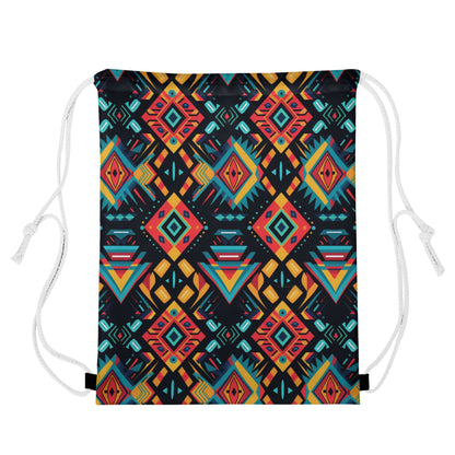 Vibrant Geometric Tapestry Drawstring Bag