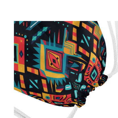 Vibrant Geometric Tapestry Drawstring Bag