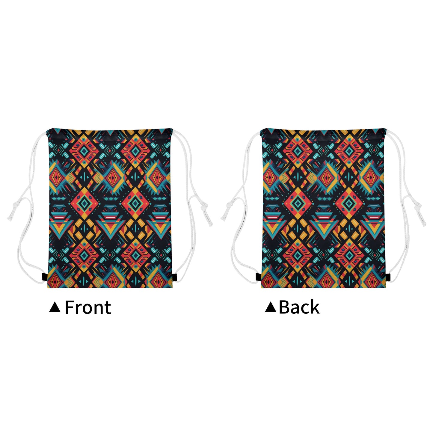 Vibrant Geometric Tapestry Drawstring Bag