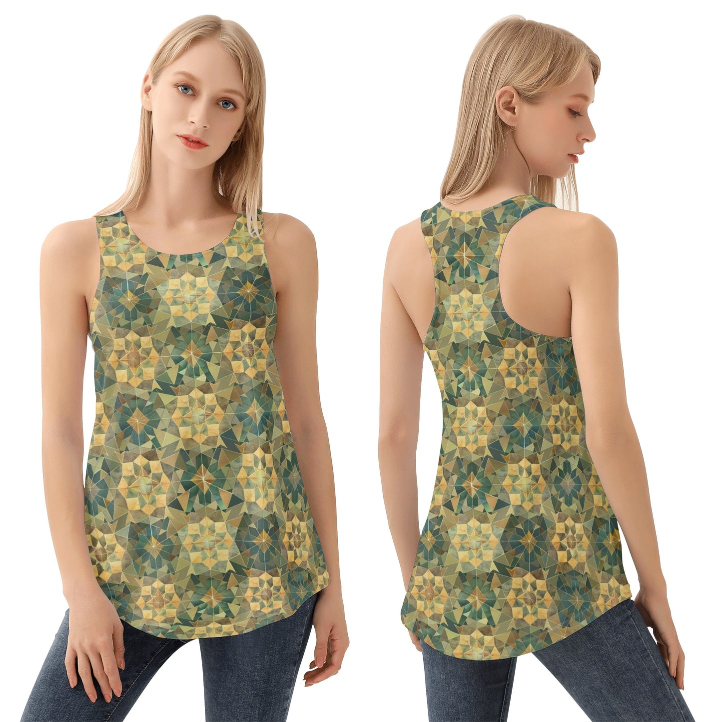 Verdant Mosaic Loose Tank Top