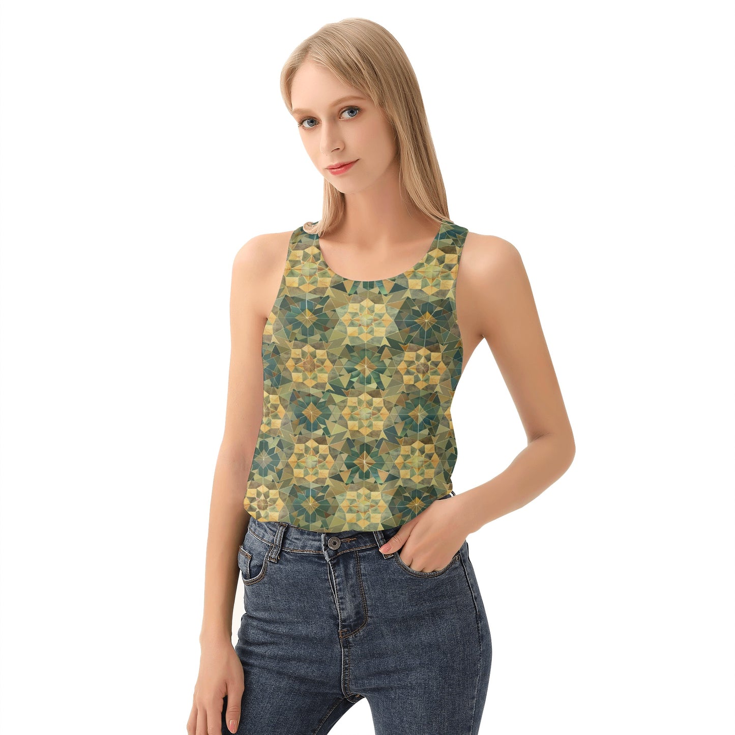 Verdant Mosaic Loose Tank Top