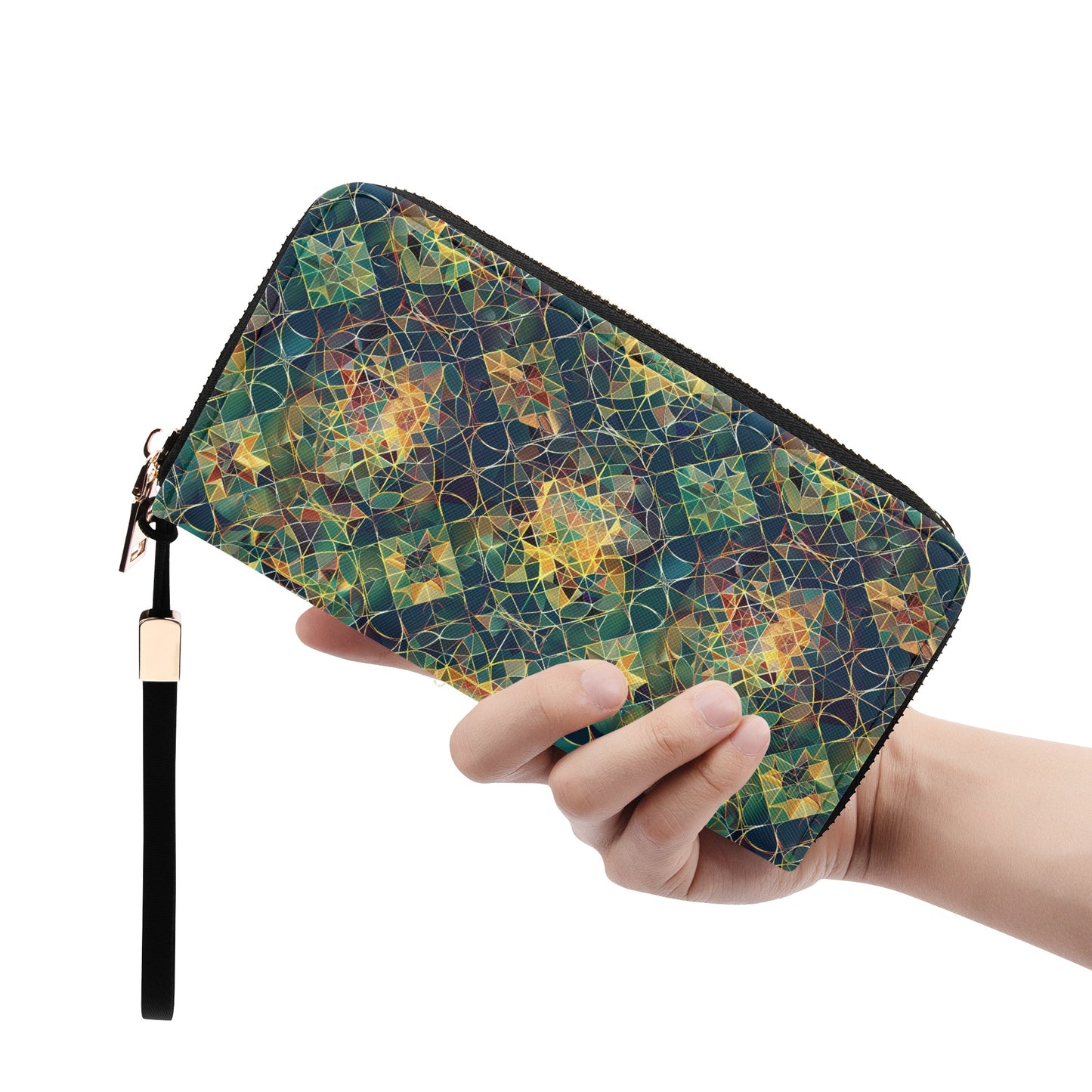 Cosmic Lattice PU Leather Zipper Wristlet Wallet