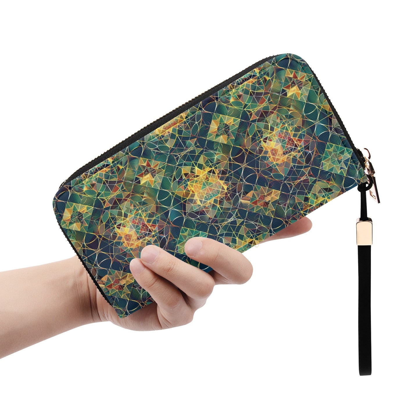 Cosmic Lattice PU Leather Zipper Wristlet Wallet