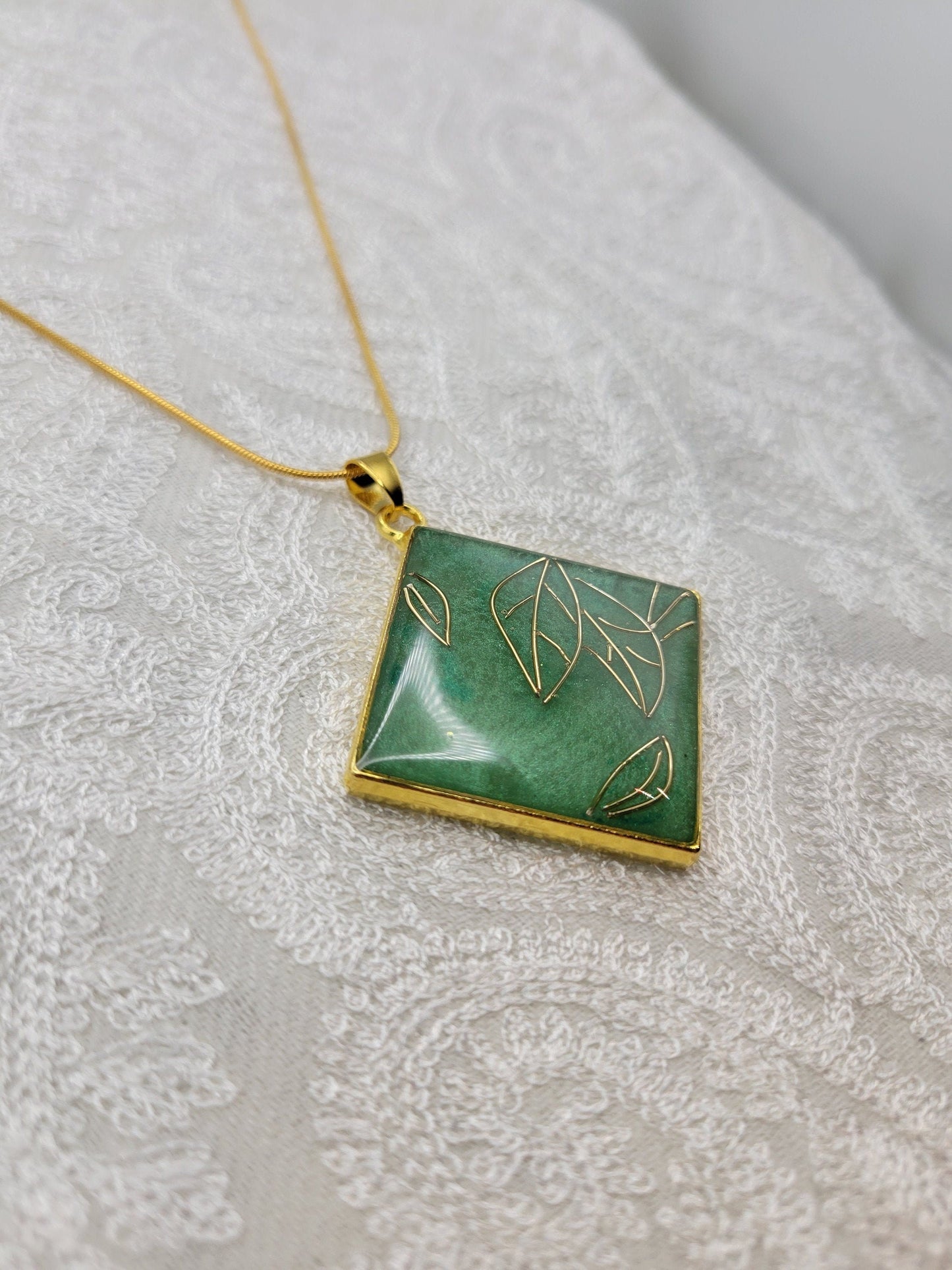 Cloisonné-Style Square Leaf Pendant