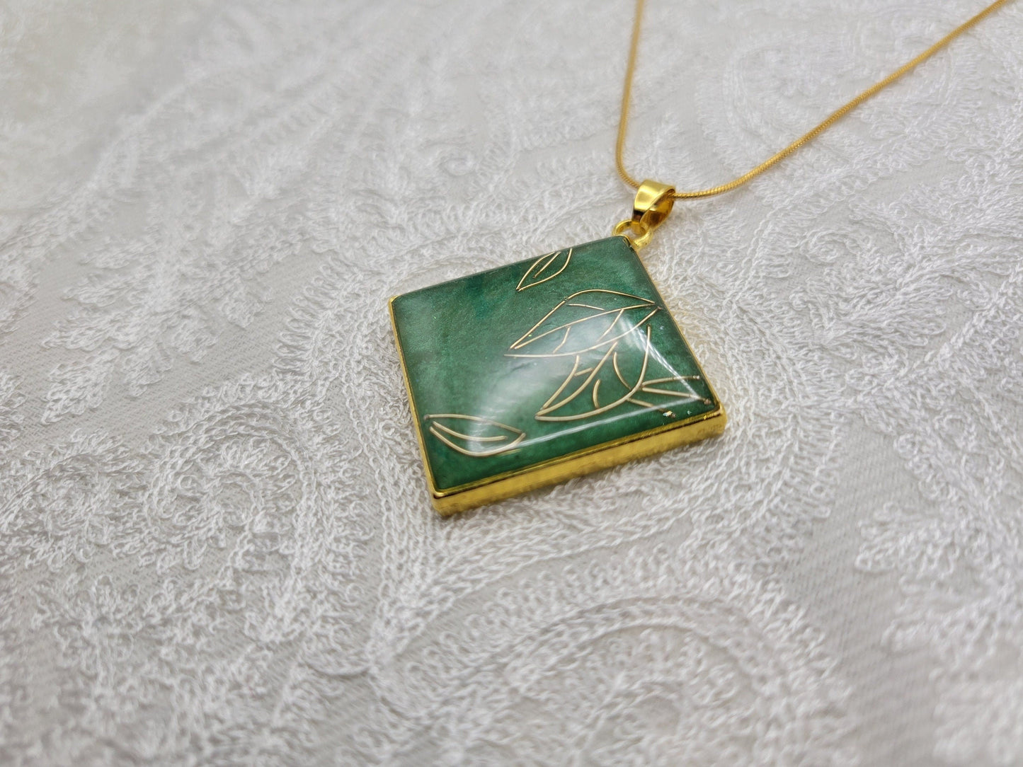 Cloisonné-Style Square Leaf Pendant