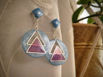 Geometric Silver, Pink, & Blue Earrings