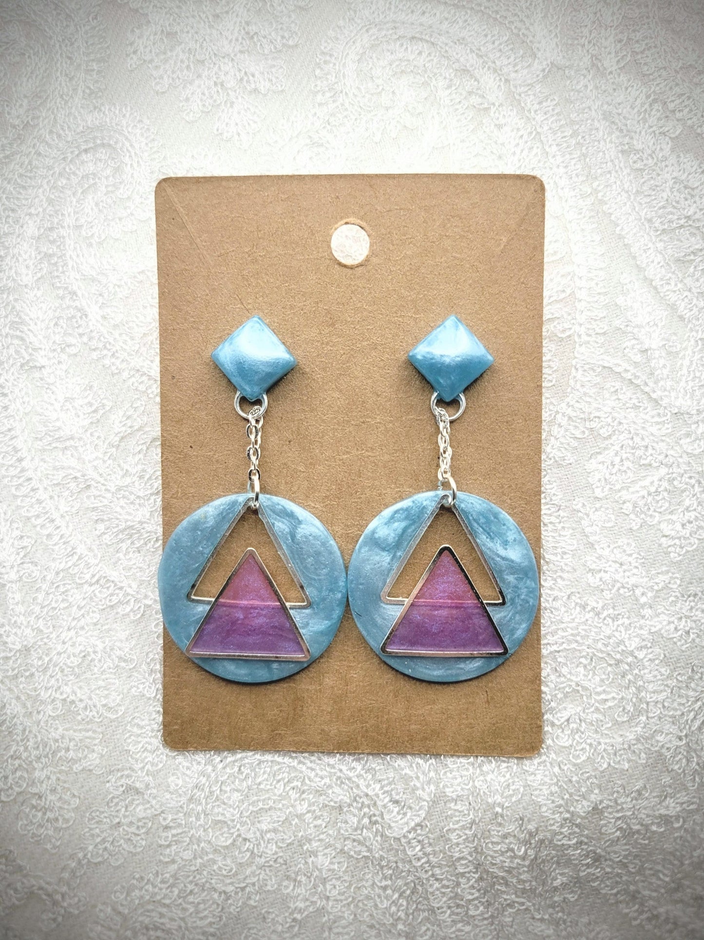 Geometric Silver, Pink, & Blue Earrings