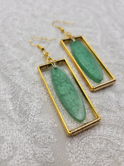 Gold/Jade Green Rectangle Earrings