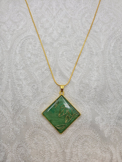 Cloisonné-Style Square Leaf Pendant