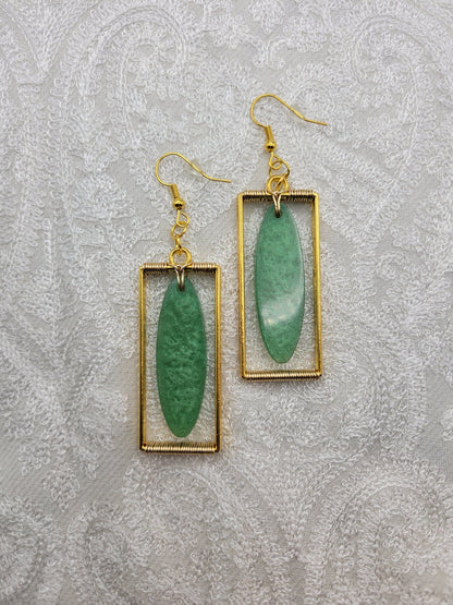 Gold/Jade Green Rectangle Earrings